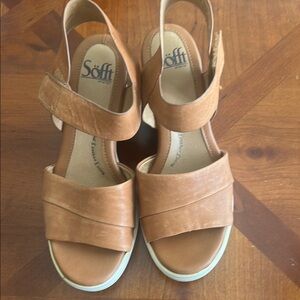 Sofft Tan Wedge Sandals with Wide Strap